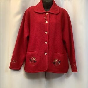 Baya Jacket Blazer Women’s Size Large Wool Embroidered Floral Red
